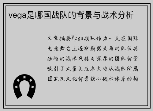 vega是哪国战队的背景与战术分析