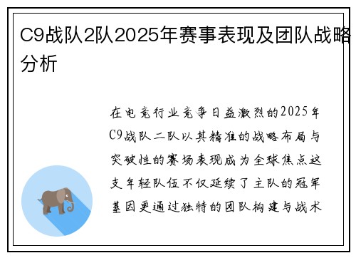 C9战队2队2025年赛事表现及团队战略分析