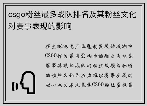 csgo粉丝最多战队排名及其粉丝文化对赛事表现的影响